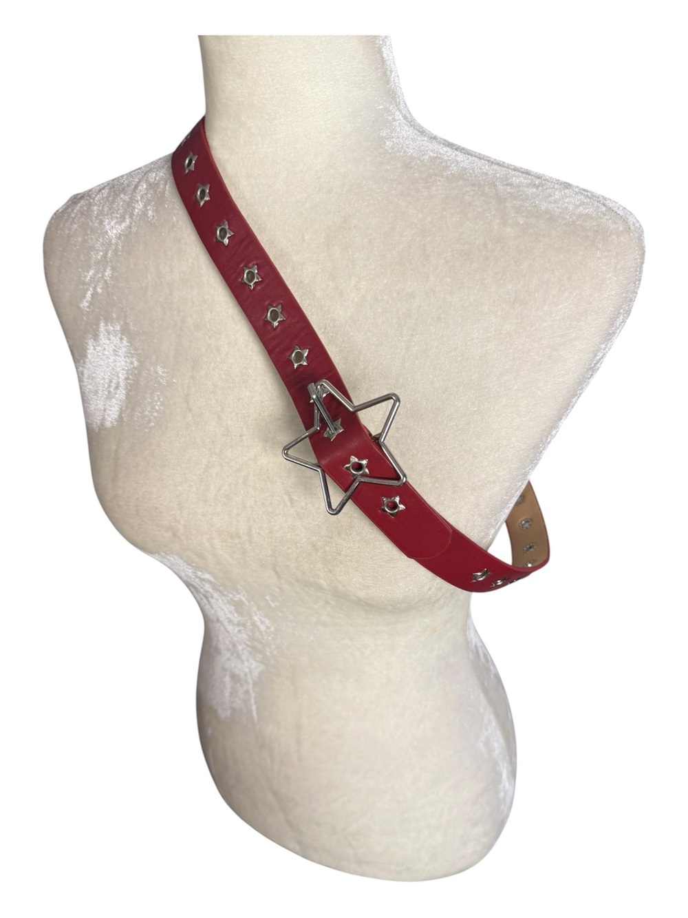 Red Star Buckle Studded Punkgirl  Rocker Red Belt 38”+ SZ L XL - Picture 5 of 6